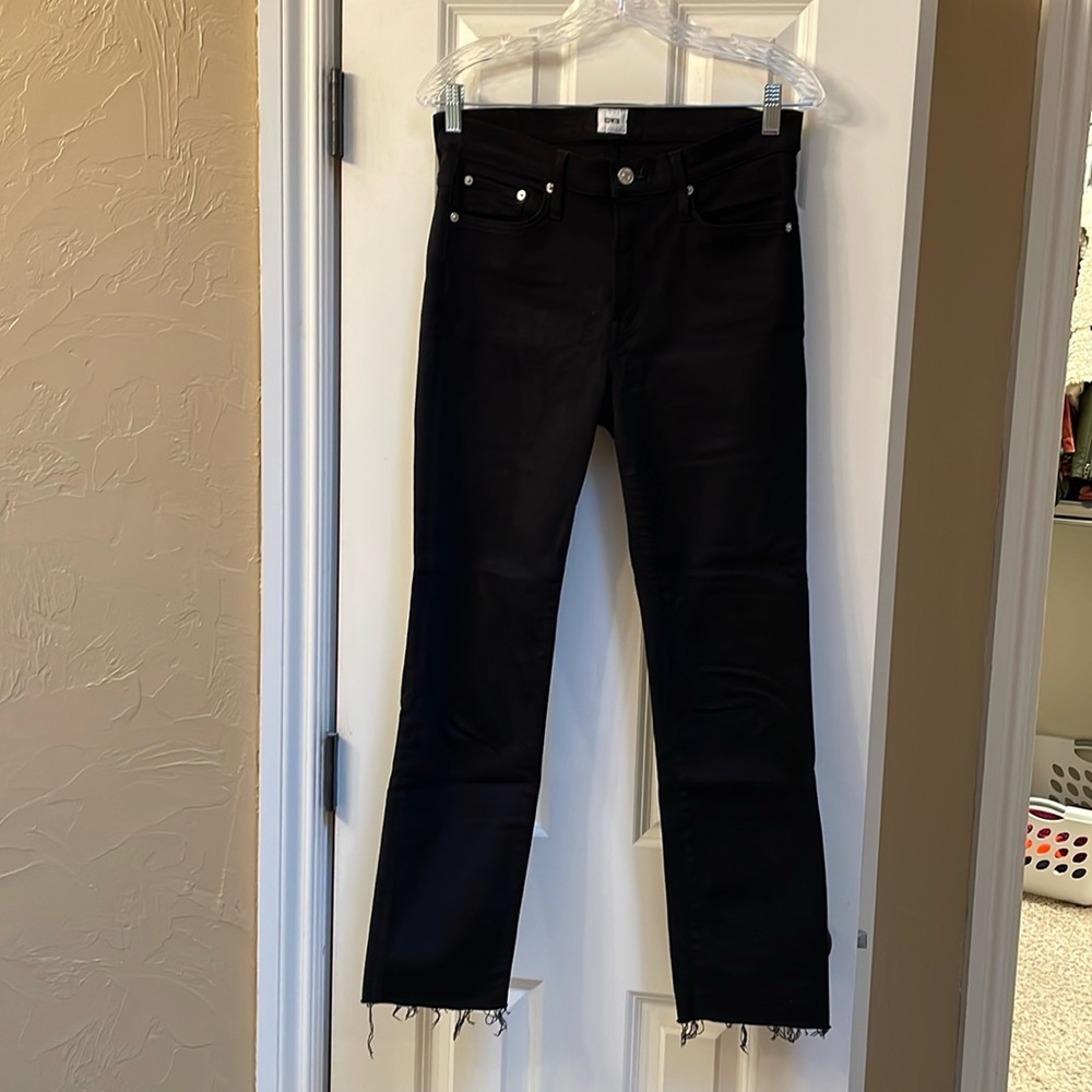 Edwin Black denim, distressed hem, size 26